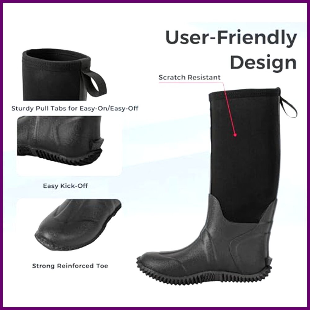 Waterproof Neoprene Rubber Boots Women's Work Hunting Rain Mud Size Up - Picture 4 of 6